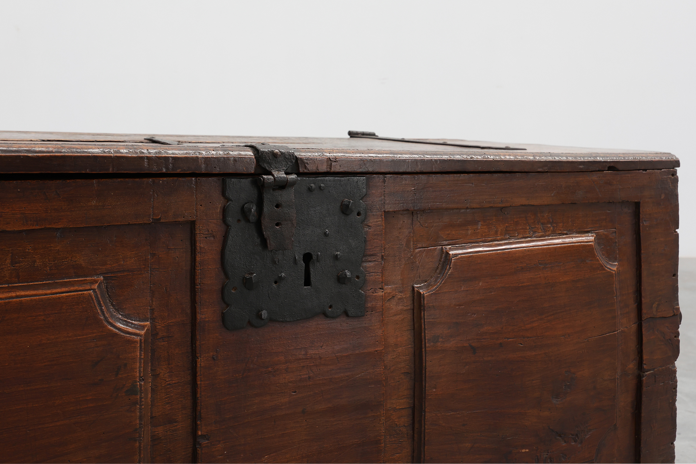 Flemish Oak Blanket Chest with panelled front and iron lock, dated 1825thumbnail